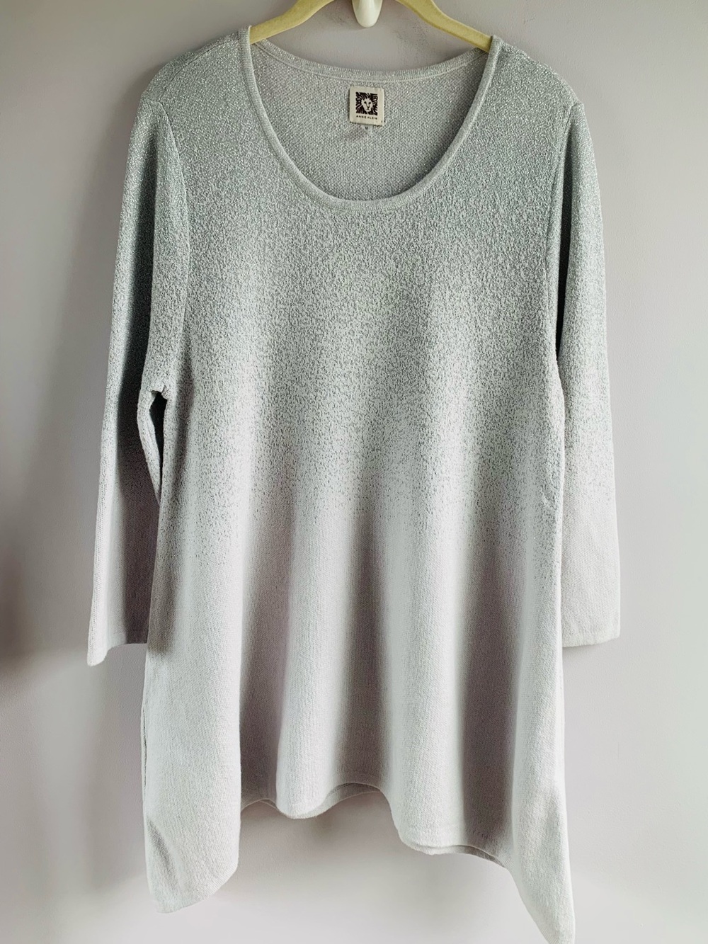 Ann Klein Sweater Silver Ombre Sparkle Party NYE Holiday 3/4 Sleeve EUC Medium